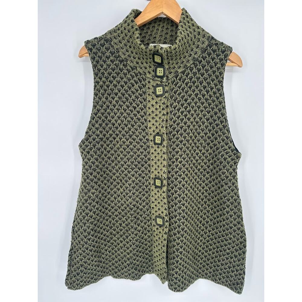 Habitat Box Button Front Sweater Vest Green Oversized Artsy Tunic Style Size L